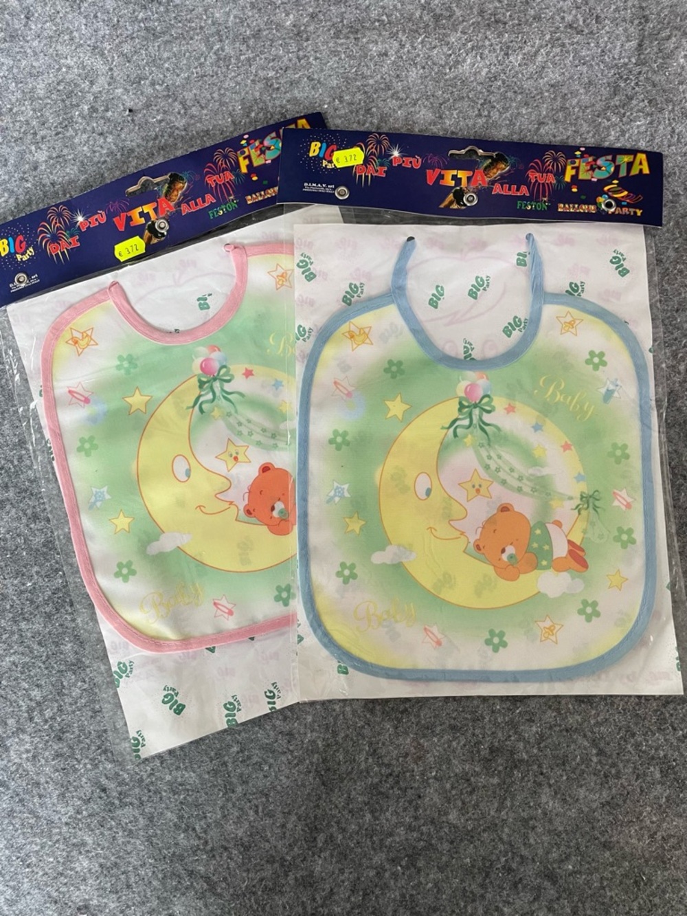 Vintage Baby Bib Set Italy BIG Party D.I.M.A.V. New Sealed Pink Blue Retro